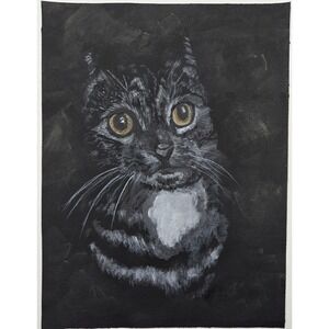 Original Acrylic Painting Tabby Cat Portrait 9x12 Pet Animal Art Canvas